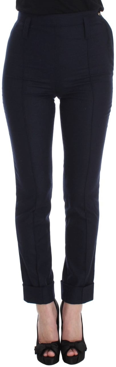 Ermanno Scervino Blue Virgin Wool Slim Fit Casual Pants Blauw