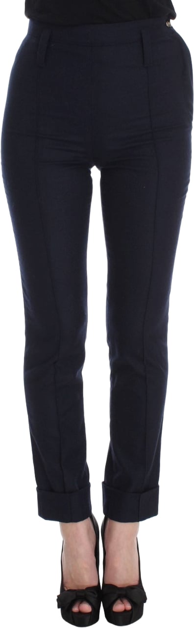 Ermanno Scervino Blue Virgin Wool Slim Fit Casual Pants Blauw