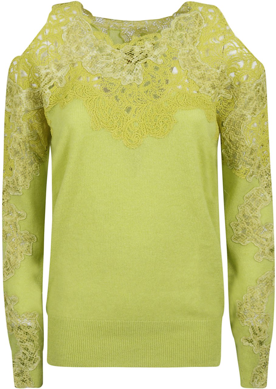 Ermanno Scervino Intricate Lace Detail Long-Sleeved Top Groen