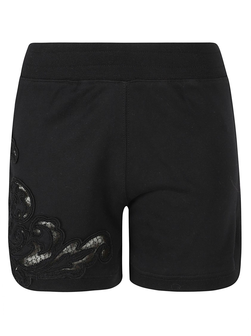 Ermanno Scervino Black Shorts With Embroidery And Elastic Waistband Zwart