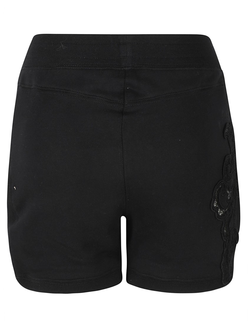 Ermanno Scervino Black Shorts With Embroidery And Elastic Waistband Zwart