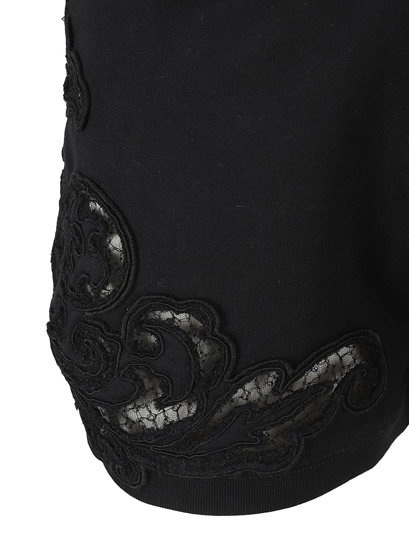 Ermanno Scervino Black Shorts With Embroidery And Elastic Waistband Zwart