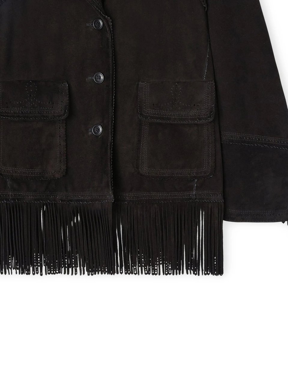 Ermanno Scervino Single-Breasted Brown Suede Fringe Jacket Zwart