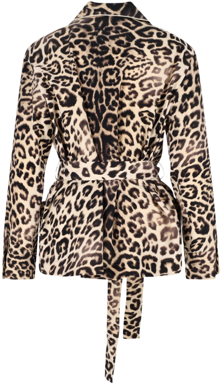 Ermanno Scervino Brown Silk Pajama Shirt, All-Over Animal Print Bruin