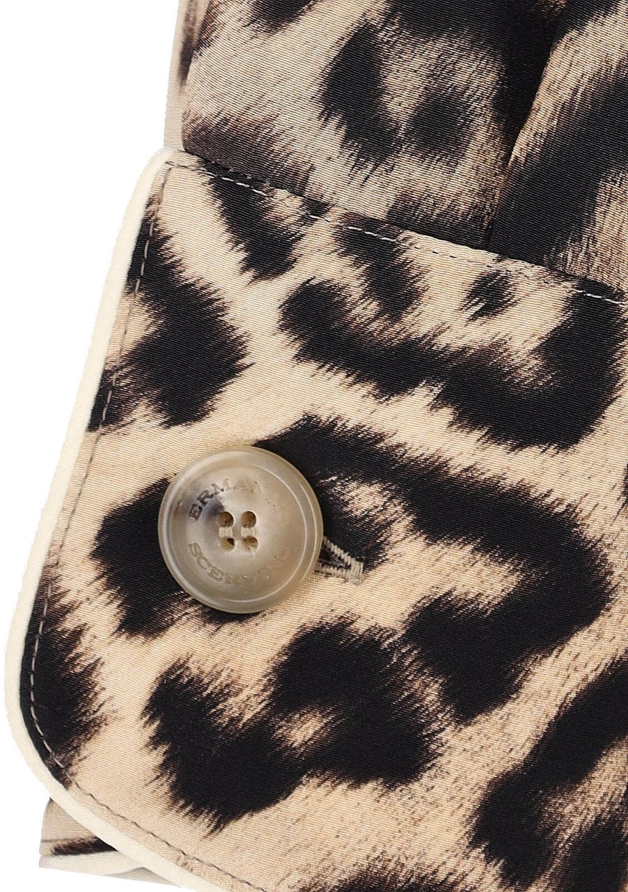 Ermanno Scervino Brown Silk Pajama Shirt, All-Over Animal Print Bruin