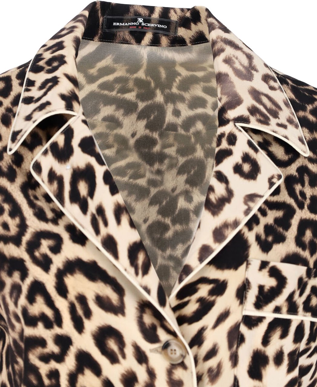 Ermanno Scervino Brown Silk Pajama Shirt, All-Over Animal Print Bruin