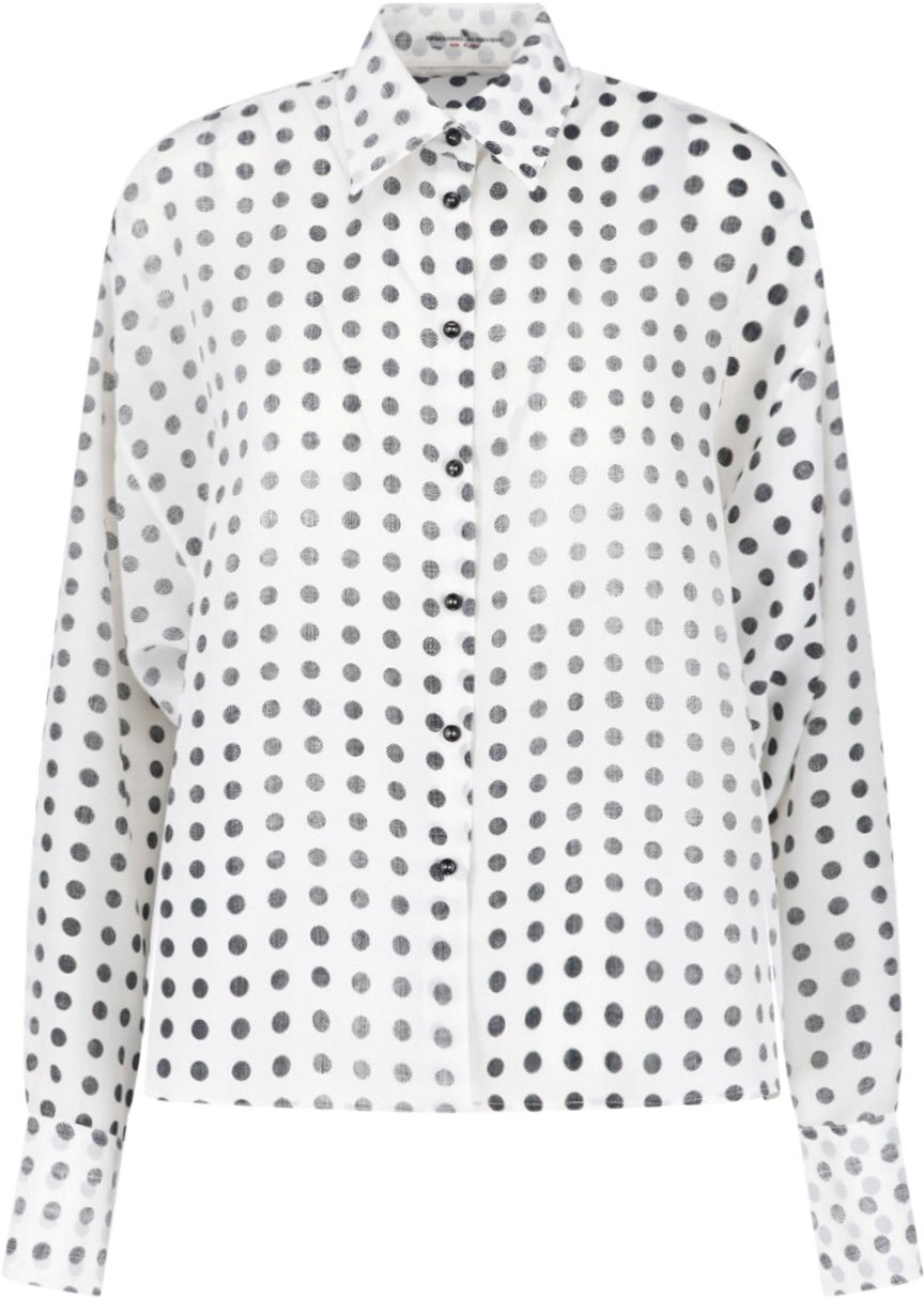 Ermanno Scervino White Black Polka Dot Silk Blouse Wit
