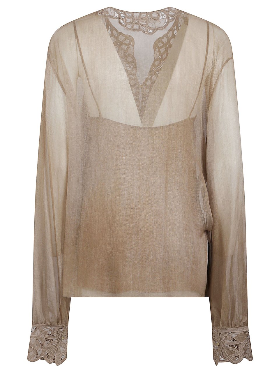 Ermanno Scervino Sheer Blouse with Delicate Lace Panels Roze