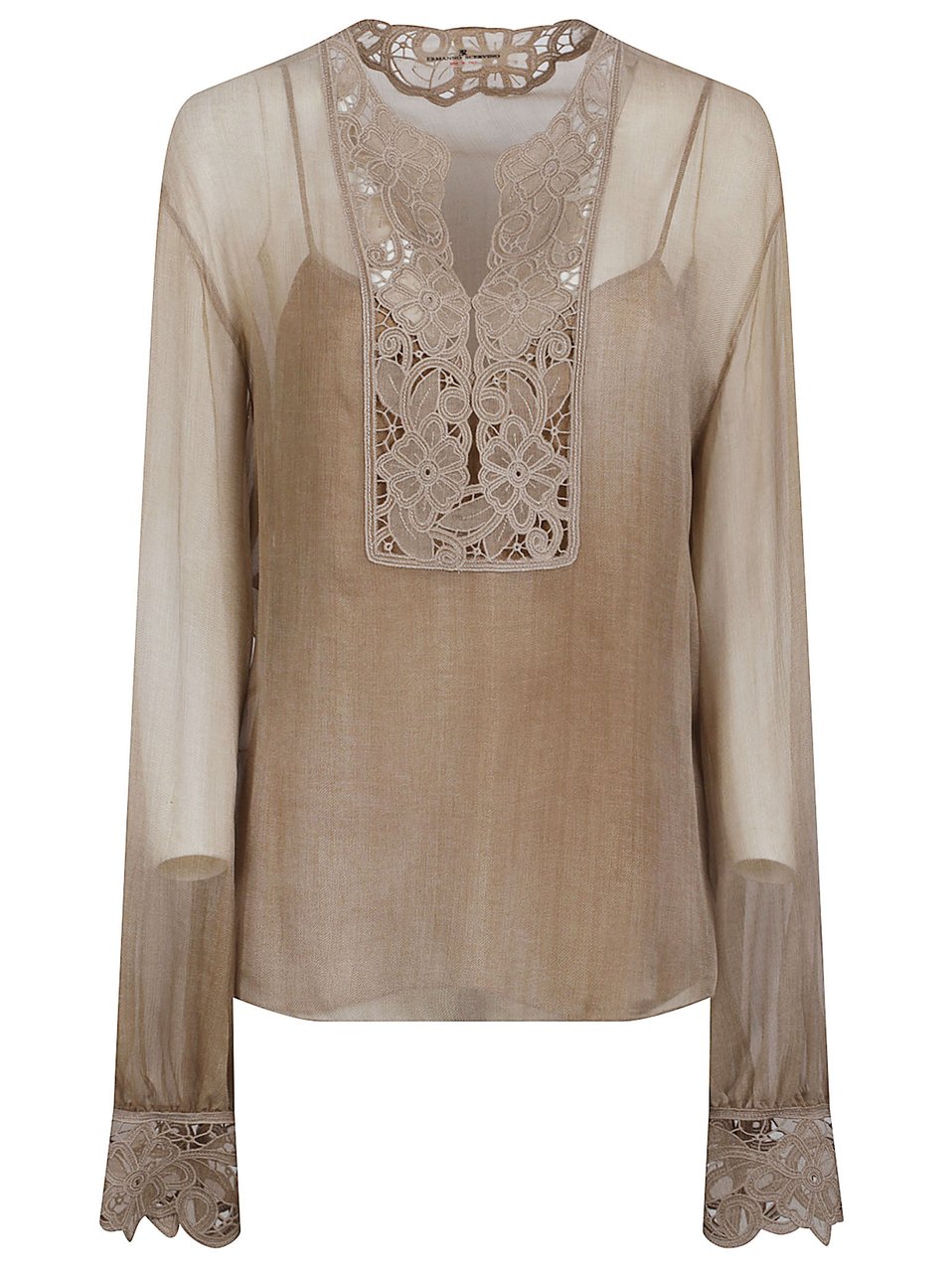 Ermanno Scervino Sheer Blouse with Delicate Lace Panels Roze
