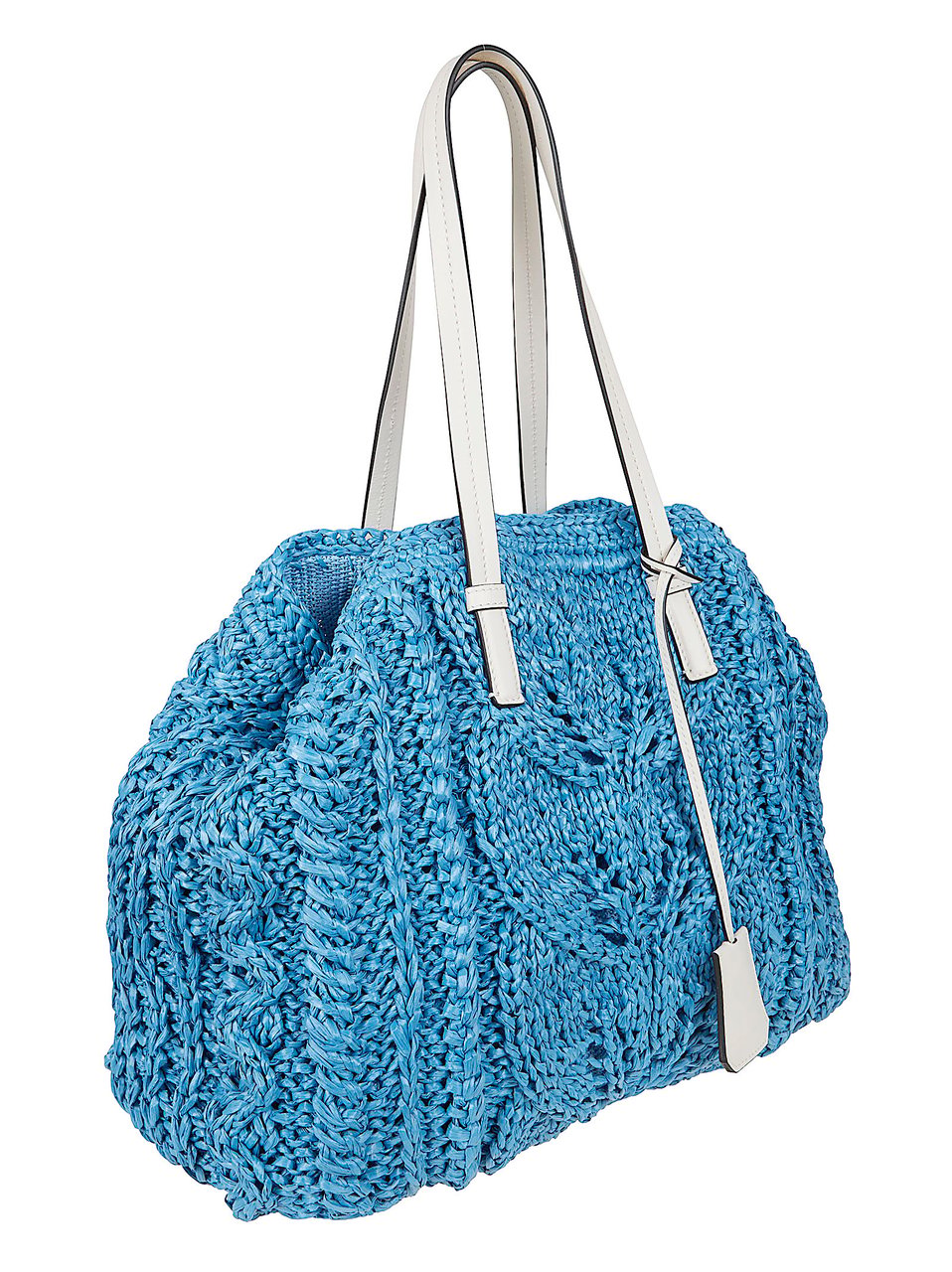 Ermanno Scervino Handmade Raffia Yarn Tote Bag with Leather Handles Blauw
