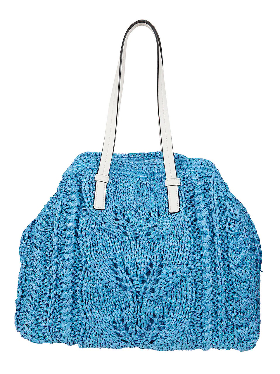 Ermanno Scervino Handmade Raffia Yarn Tote Bag with Leather Handles Blauw