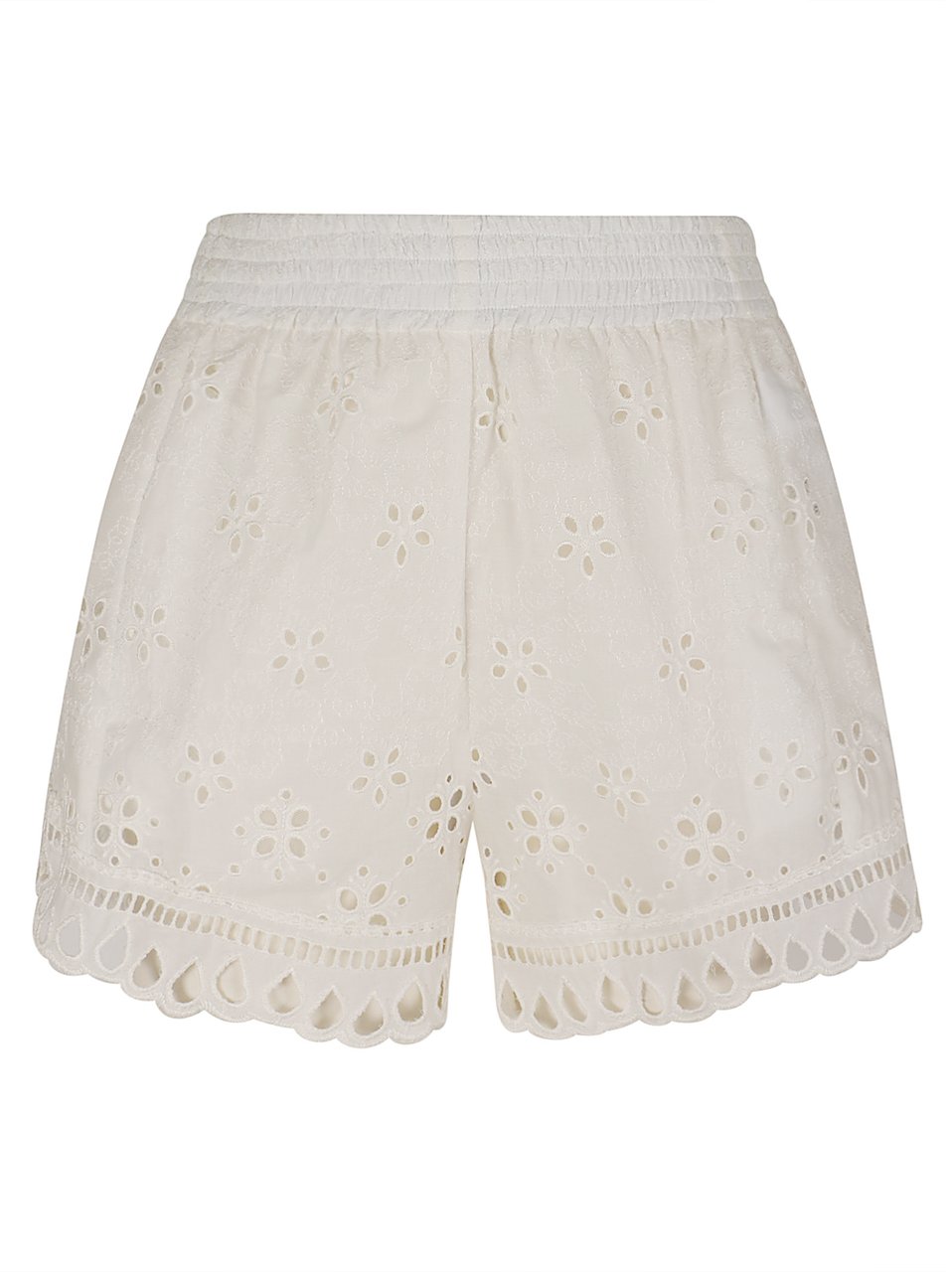 Ermanno Scervino Macrame Shorts with Intricate Floral Cutouts and Scalloped Edges Wit