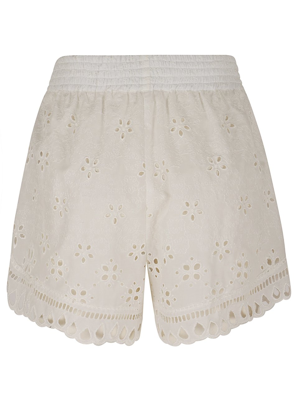 Ermanno Scervino Macrame Shorts with Intricate Floral Cutouts and Scalloped Edges Wit