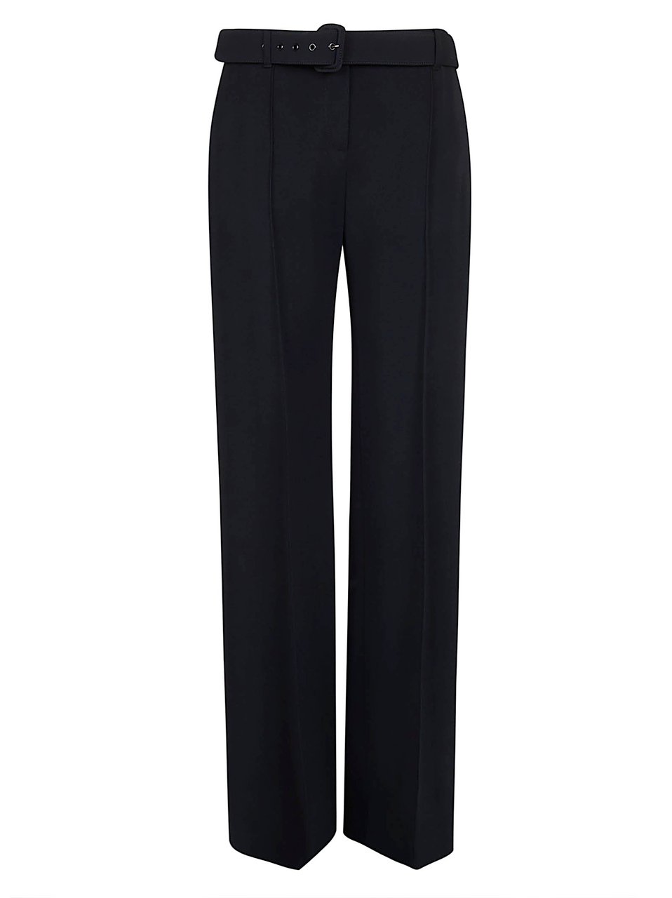 Ermanno Scervino High-Waisted Black Crepe Wide-Leg Trousers with Belt and Pleats Zwart
