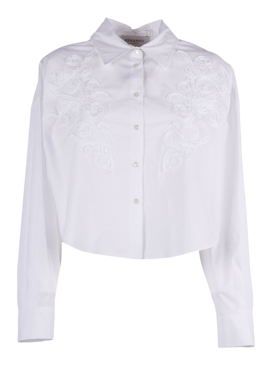 Ermanno Scervino White Cropped Floral Embroidered Shirt Wit