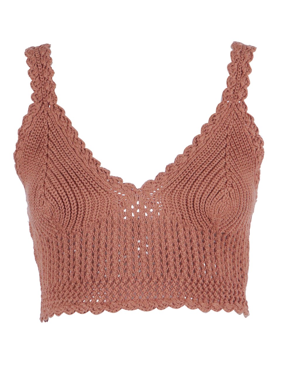 Ermanno Scervino Intricate Crochet-Pattern Knitted Crop Top Bruin