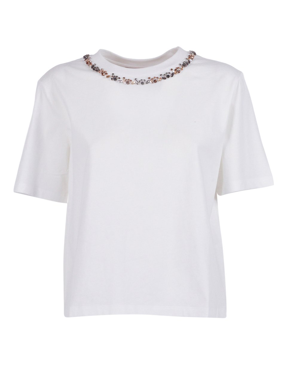 Ermanno Scervino Cropped White Gemstone T-Shirt Wit