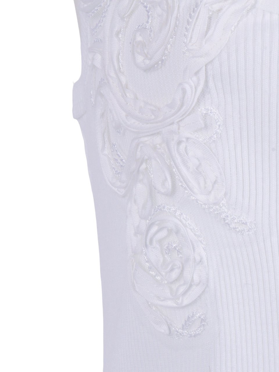 Ermanno Scervino Ribbed Floral Embroidered Tank Top Wit