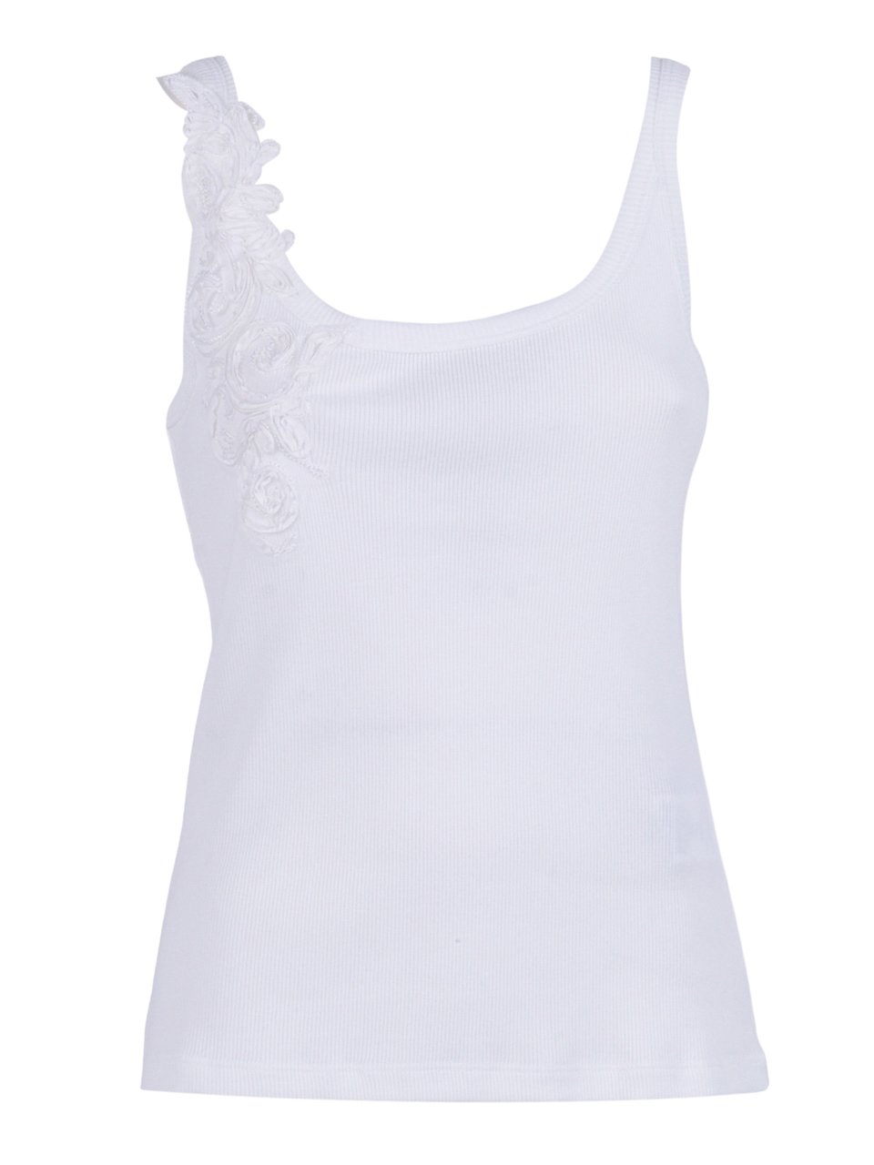 Ermanno Scervino Ribbed Floral Embroidered Tank Top Wit
