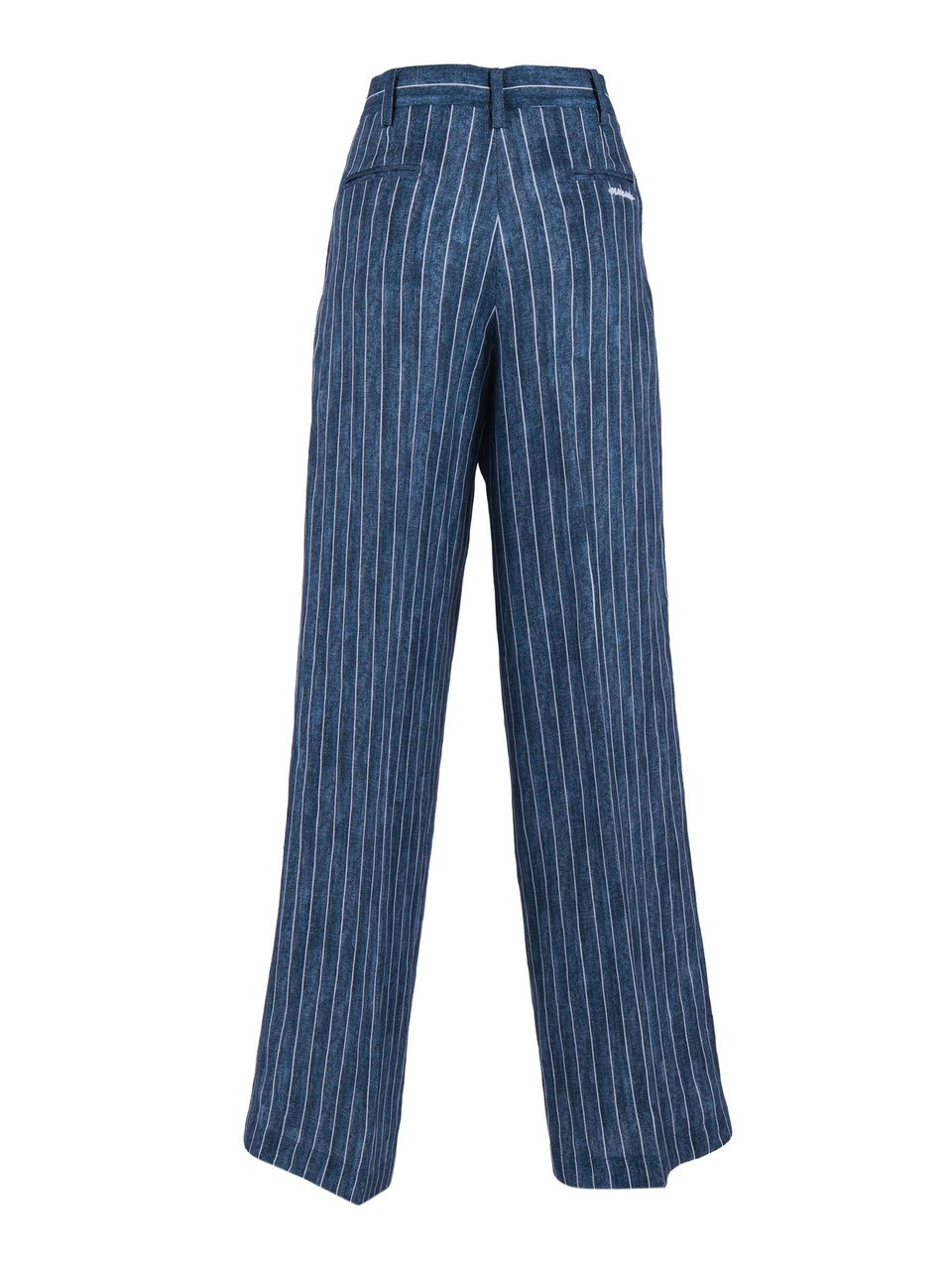 Ermanno Scervino Relaxed Fit Deep Blue Linen Pants with Vertical Pinstripes Groen