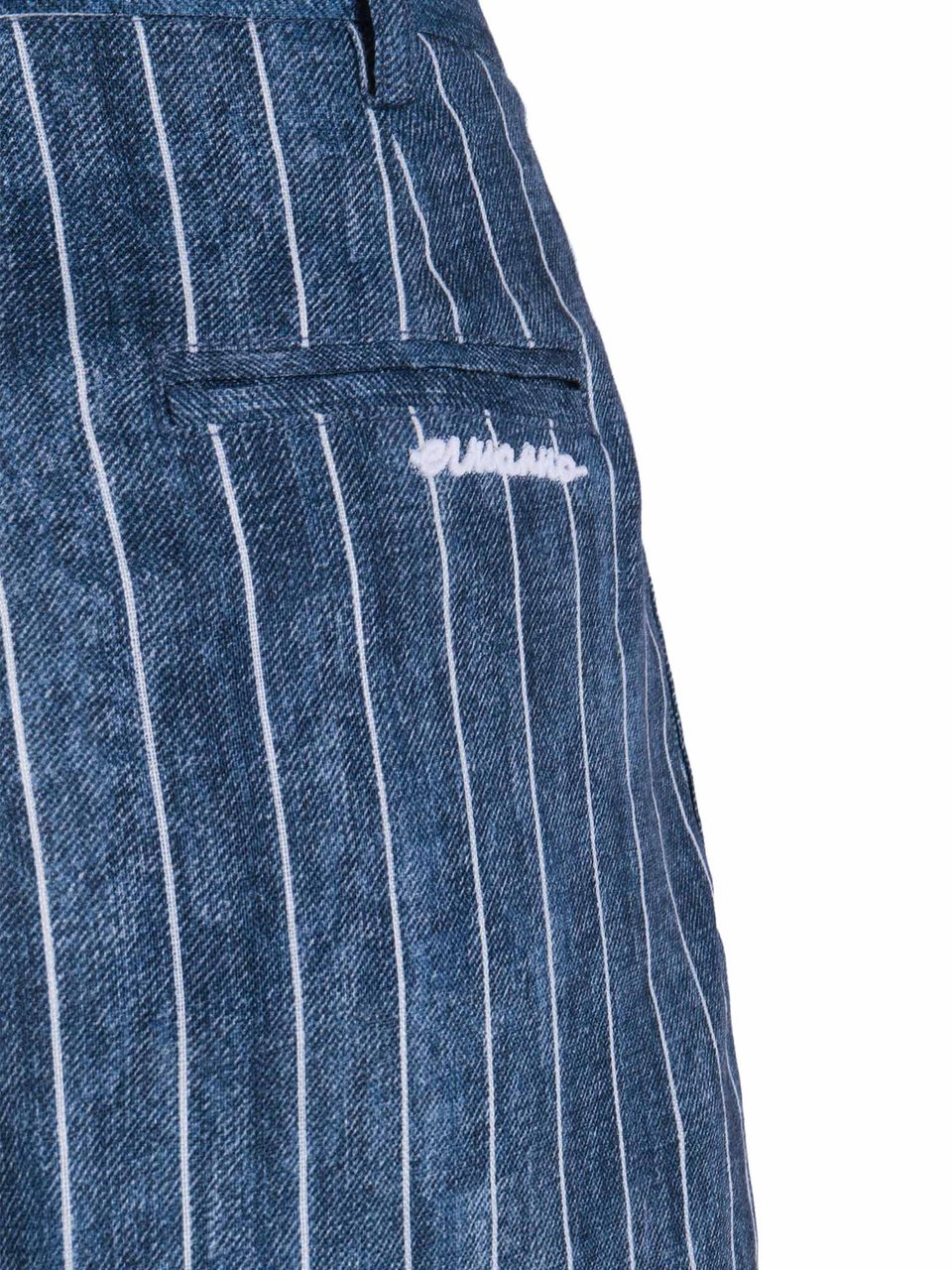 Ermanno Scervino Relaxed Fit Deep Blue Linen Pants with Vertical Pinstripes Groen