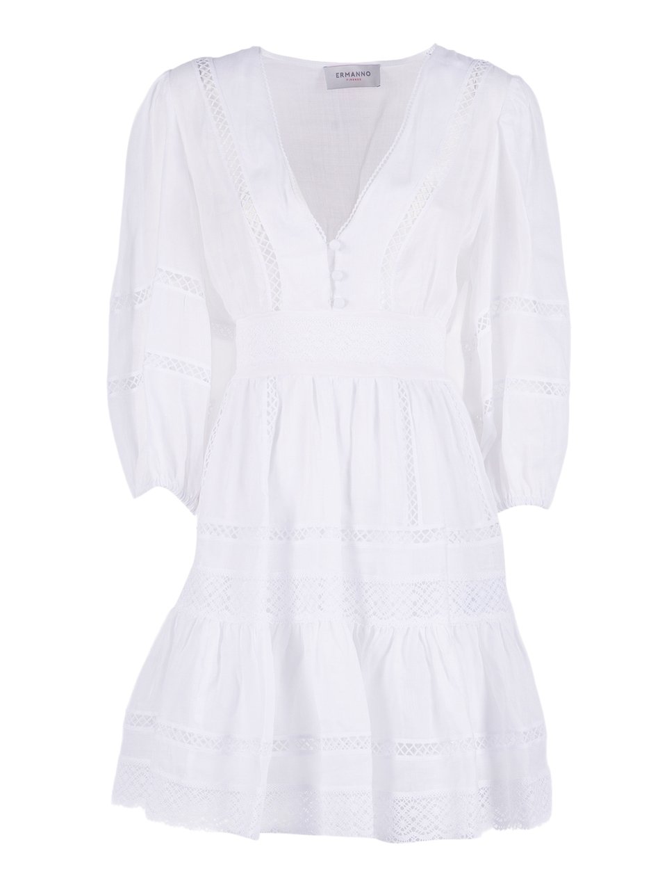 Ermanno Scervino Puff Sleeve Lace Mini Dress Wit