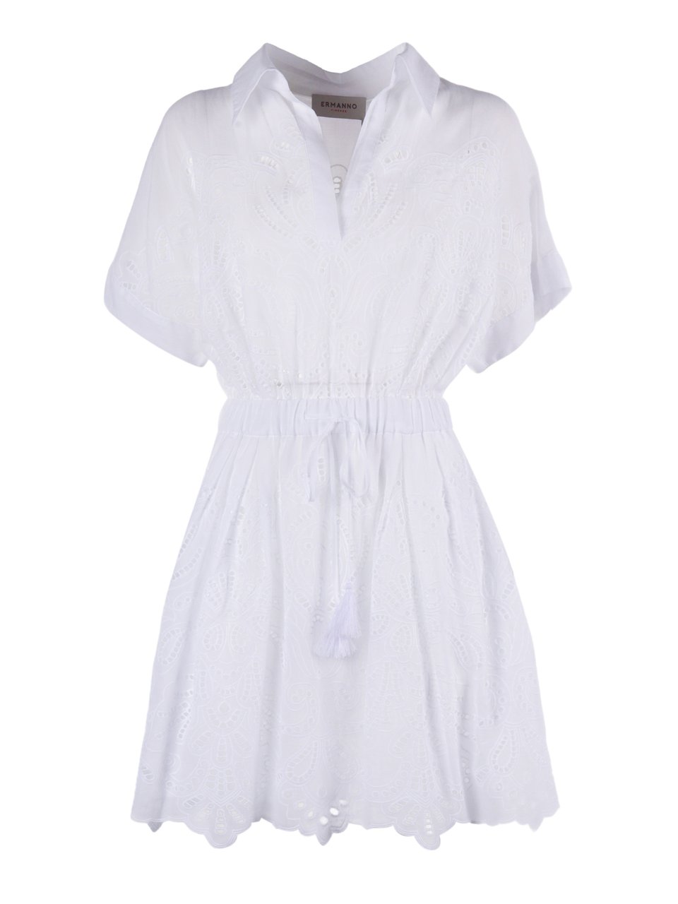 Ermanno Scervino Eyelet Embroidery Cinched Mini Dress Wit
