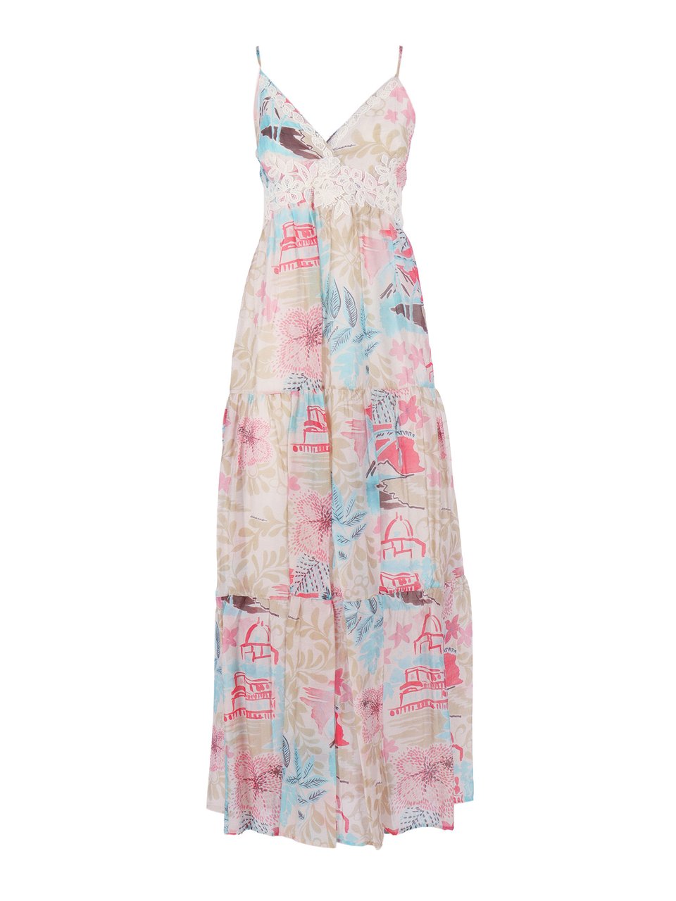 Ermanno Scervino Tiered Skirt Spaghetti Maxi Dress Roze