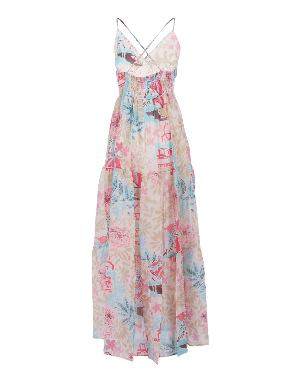 Ermanno Scervino Tiered Skirt Spaghetti Maxi Dress Roze