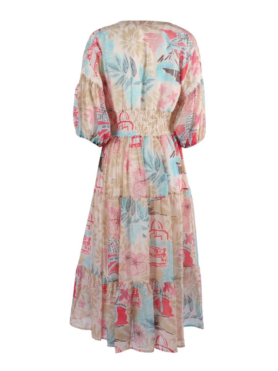 Ermanno Scervino Puffed Sleeve Floral Midi Dress Roze