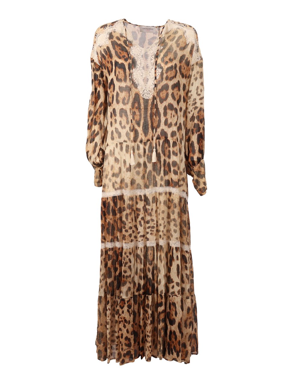 Ermanno Scervino Leopard Print Lace Maxi Dress Bruin