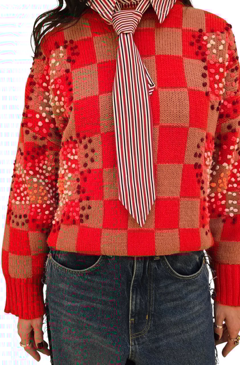 Essentiel Antwerp Pull damier camel orange fleurs pointillées Essentiel Antwerp Femme INTER I1S1 Divers