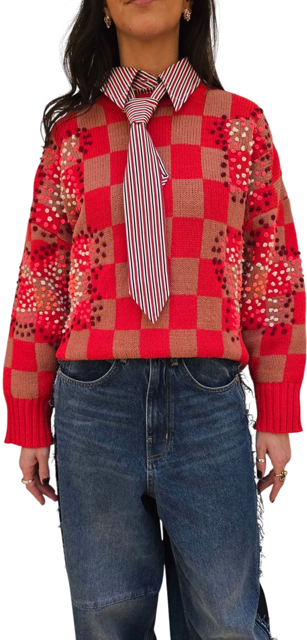 Essentiel Antwerp Pull damier camel orange fleurs pointillées Essentiel Antwerp Femme INTER I1S1 Divers