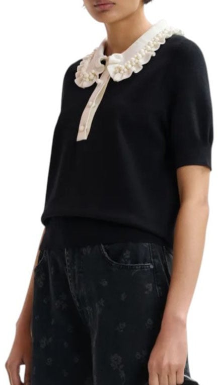 Essentiel Antwerp Polo noir col écru pampilles écru Jewelry BL34 Essentiel Antwerp femme Zwart
