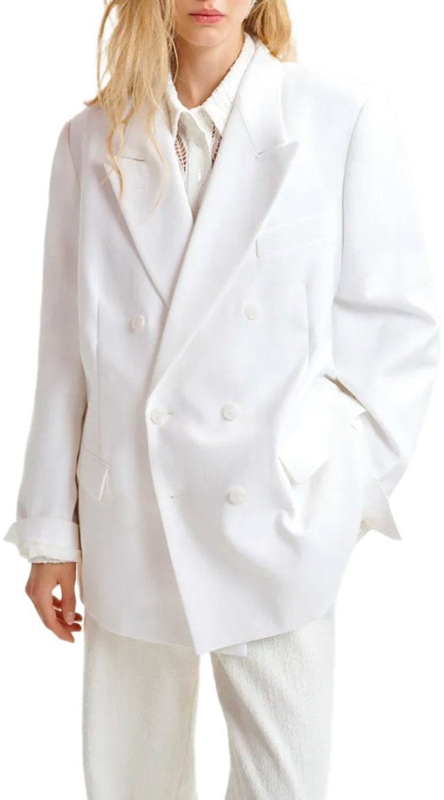 Essentiel Antwerp ESSENTIEL ANTWERP HOLLOW PINSTRIPED DOUBLE-BREASTED JACKET Wit