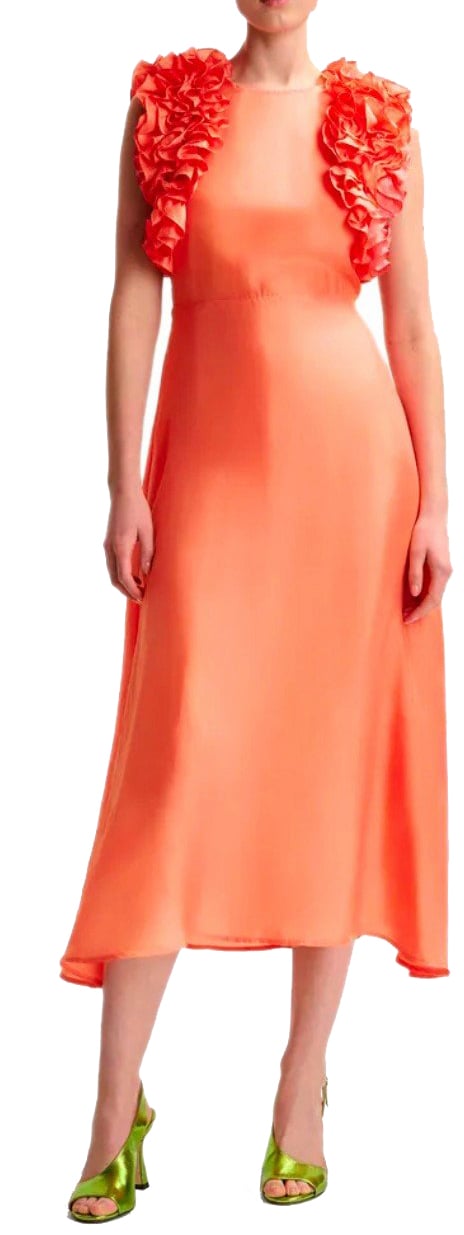 Essentiel Antwerp ESSENTIEL ANTWERP HEXICO CORAL MIDI DRESS Oranje