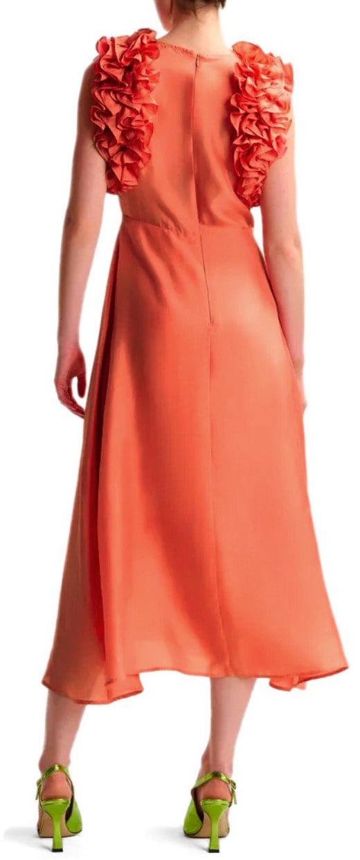 Essentiel Antwerp ESSENTIEL ANTWERP HEXICO CORAL MIDI DRESS Oranje