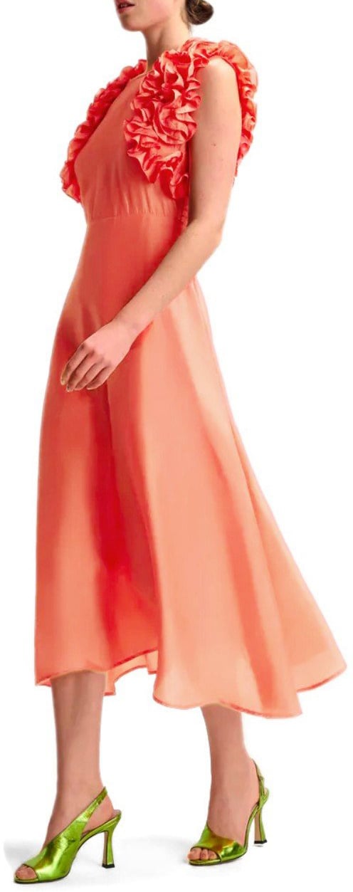 Essentiel Antwerp ESSENTIEL ANTWERP HEXICO CORAL MIDI DRESS Oranje