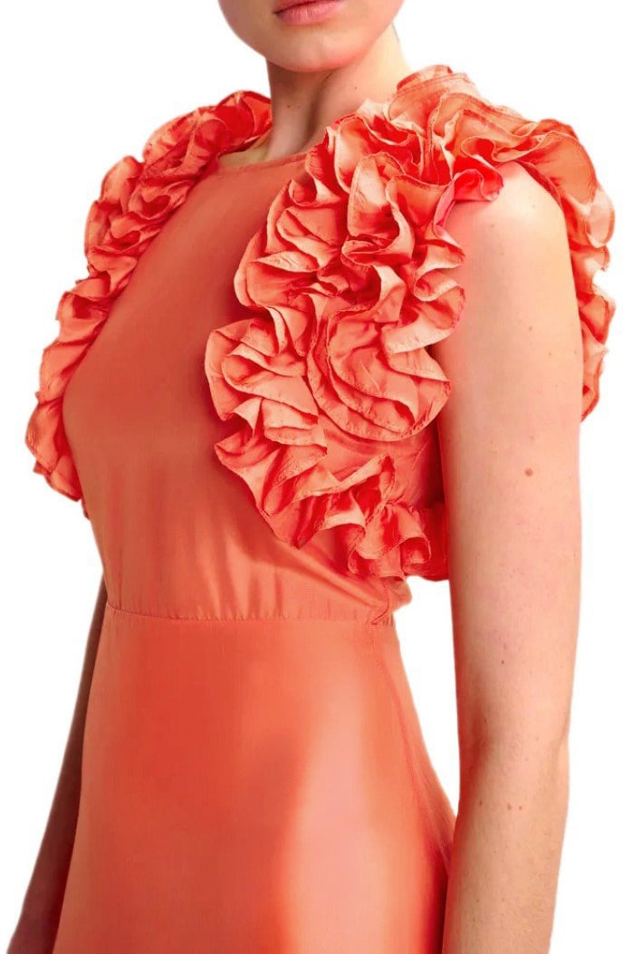 Essentiel Antwerp ESSENTIEL ANTWERP HEXICO CORAL MIDI DRESS Oranje