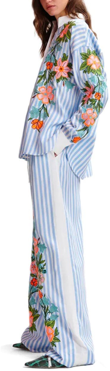 Essentiel Antwerp ESSENTIEL ANTWERP HEVON2 WHITE AND LIGHT BLUE PANTS Lichtblauw