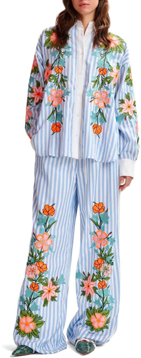 Essentiel Antwerp ESSENTIEL ANTWERP HEVON2 WHITE AND LIGHT BLUE PANTS Lichtblauw
