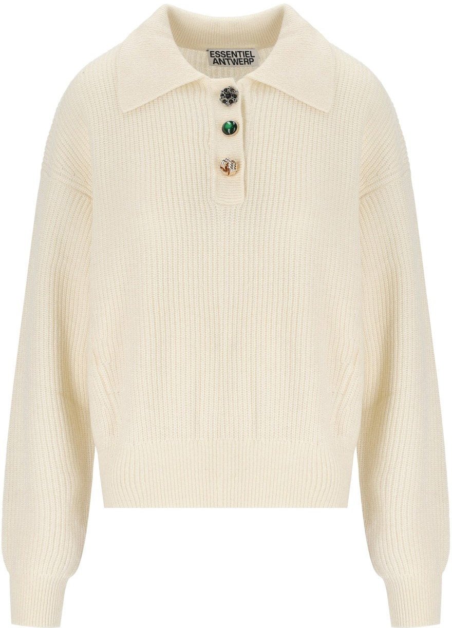 Essentiel Antwerp ESSENTIEL ANTWERP IMETAL IVORY POLO SWEATER Wit