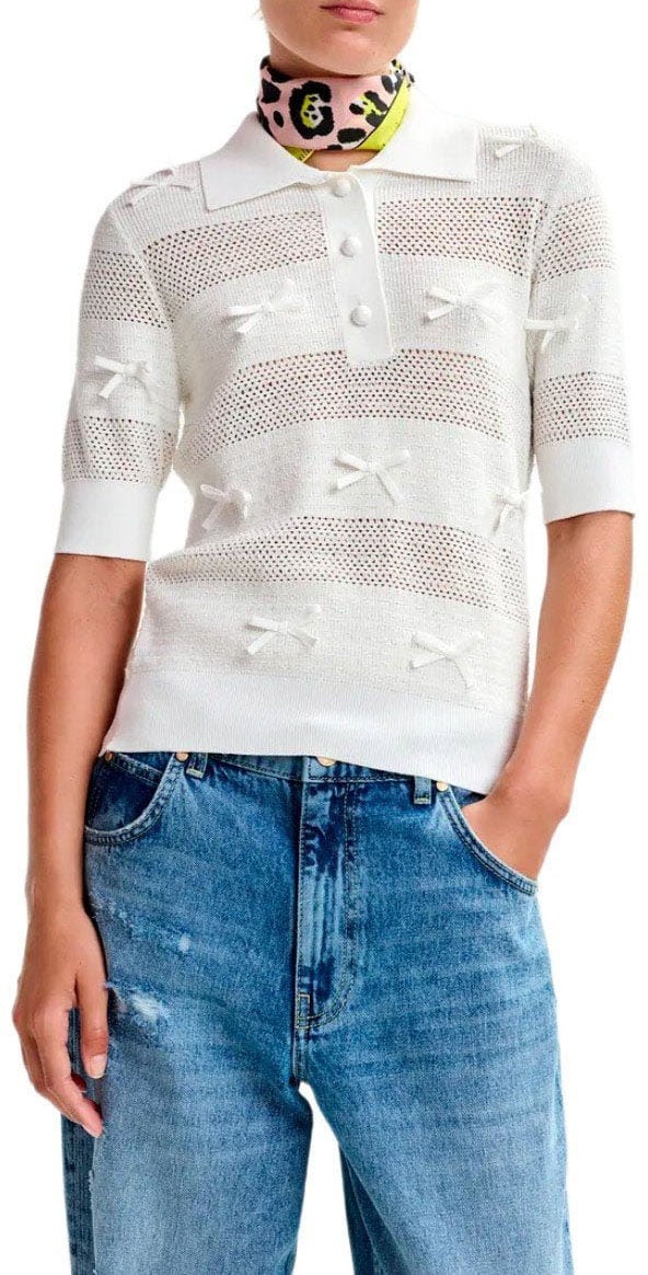Essentiel Antwerp ESSENTIEL ANTWERP JARTS IVORY KNITTED POLOSHIRT Wit