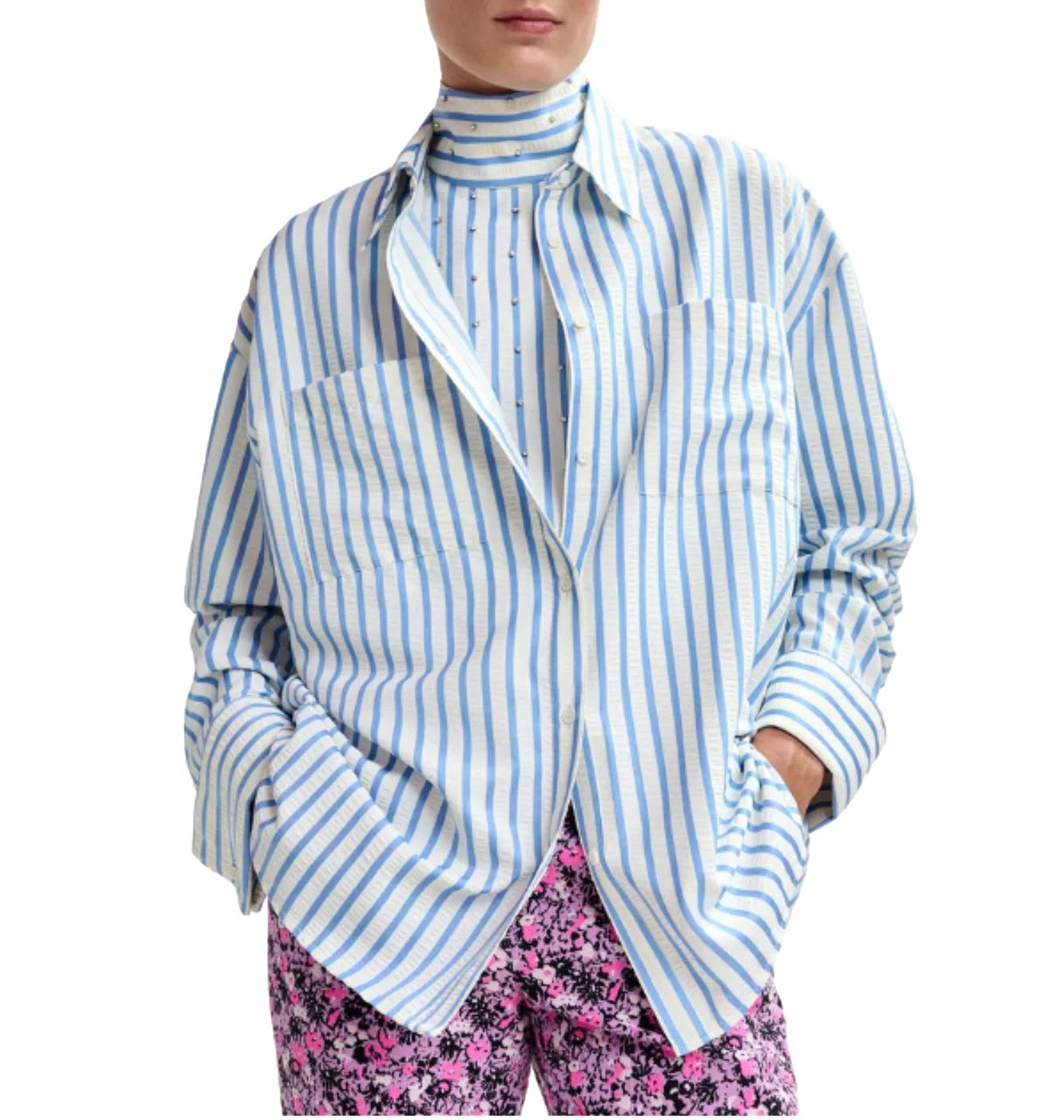 Essentiel Antwerp Essentiel Antwerp Shirt W/ Embellished Bib Blouses Lichtblauw Janna Blauw