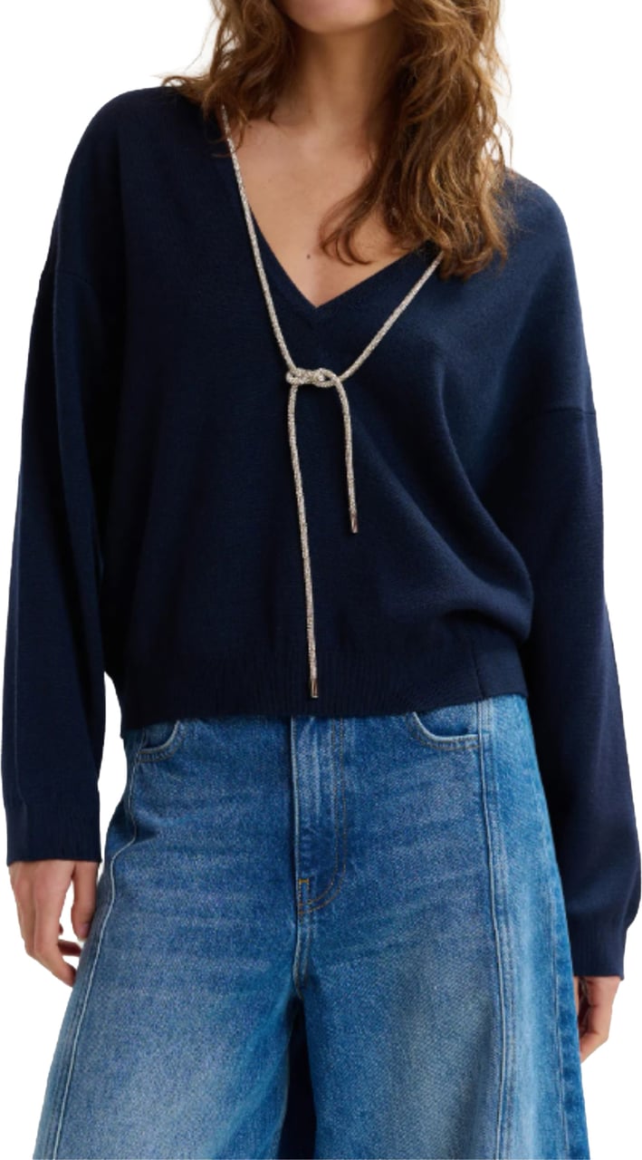 Essentiel Antwerp Pullover With Necklace Donkerblauw Jemini Blauw