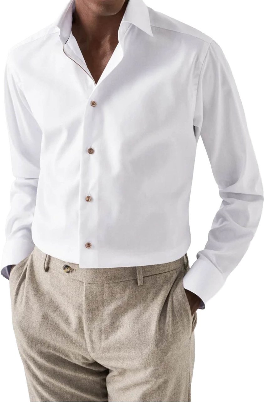 Eton Signature Twill Brown Ribbon Shirt Lange Mouw Overhemden Wit 100010749 Wit