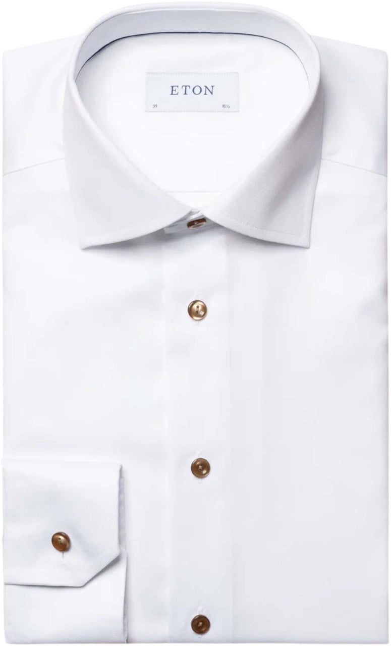 Eton Signature Twill Brown Ribbon Shirt Lange Mouw Overhemden Wit 100010749 Wit