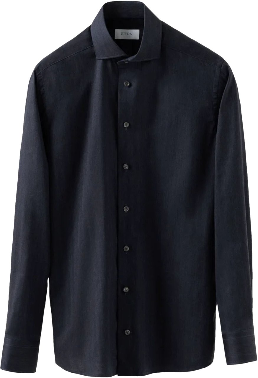 Eton Eton Herringbone Wrinkle Free Flannel Shirt Lange Mouw Overhemden Donkerblauw 100012184 Blauw