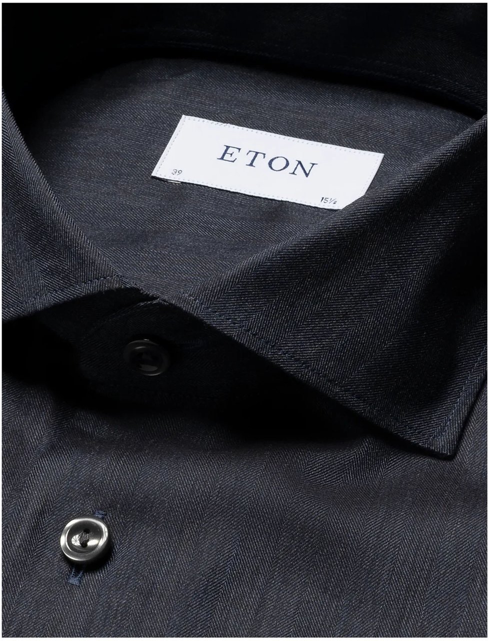 Eton Eton Herringbone Wrinkle Free Flannel Shirt Lange Mouw Overhemden Donkerblauw 100012184 Blauw