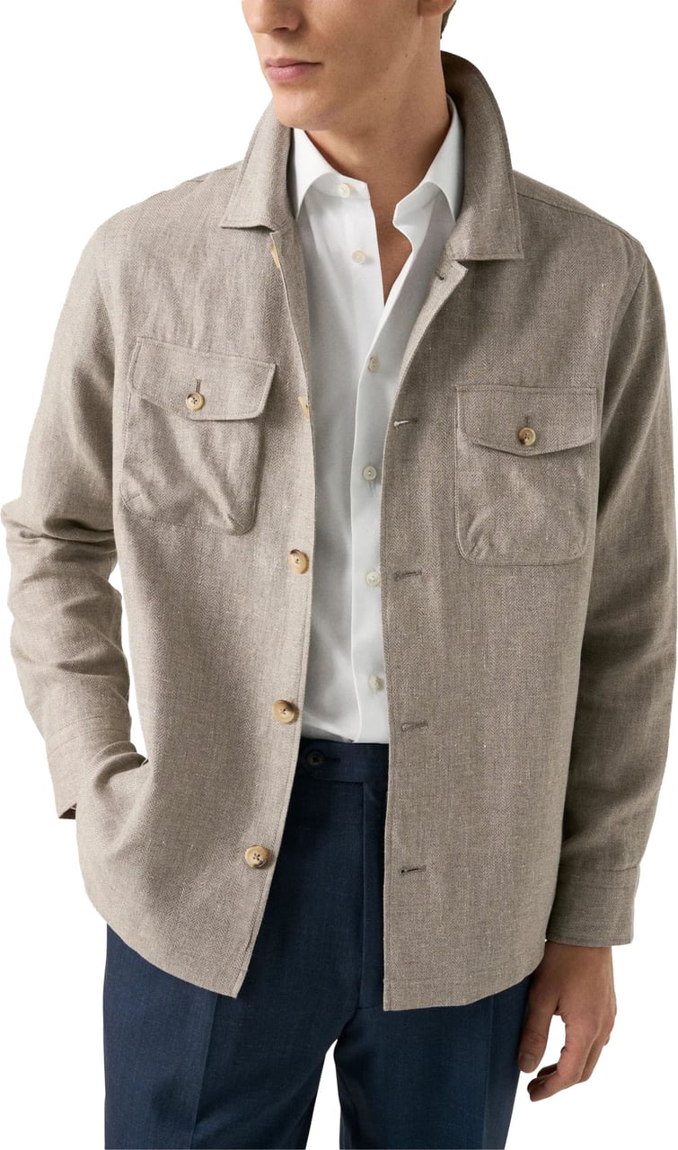 Eton Eton Four Pocket Linen Lyocell Shirt Jacket Overshirts Beige 100014699 Beige